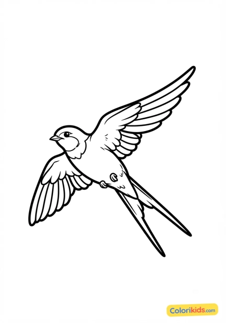 Coloriage à imprimer : hirondelle de cheminée en plein vol