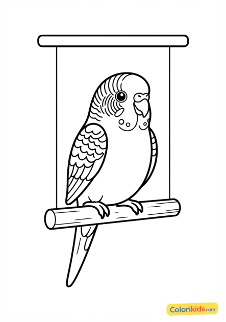 Coloriage à imprimer : perruche ondulée colorée sur une balançoire