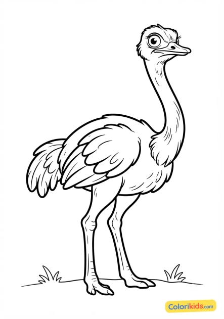 Coloriage à imprimer : autruche curieuse de la savane