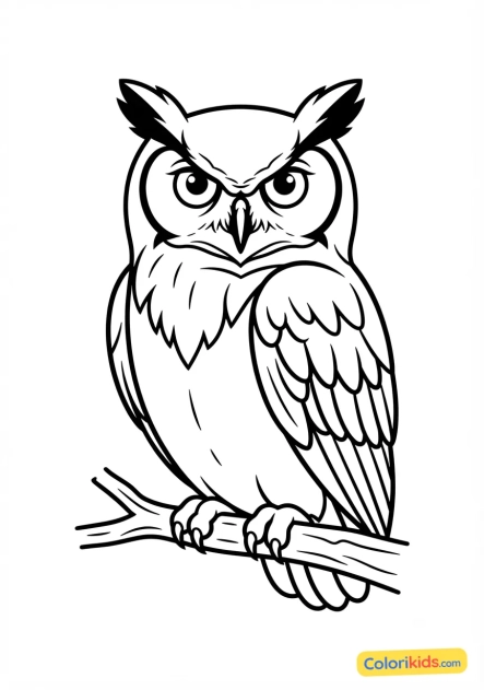 Coloriage à imprimer : hibou grand-duc aux yeux perçants