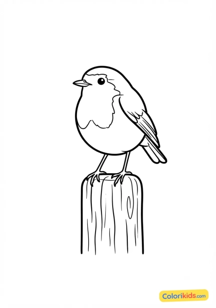 Coloriage à imprimer : rouge-gorge familier sur un piquet