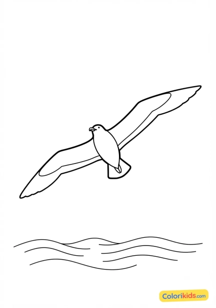 Coloriage à imprimer : goéland marin planant au-dessus des vagues