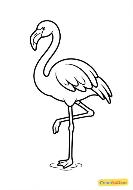Coloriage à imprimer : flamant rose se tenant sur une patte