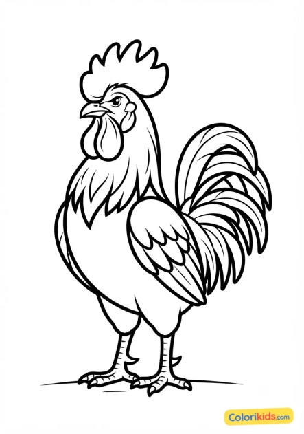 Coloriage à imprimer : coq fier avec sa crête rouge