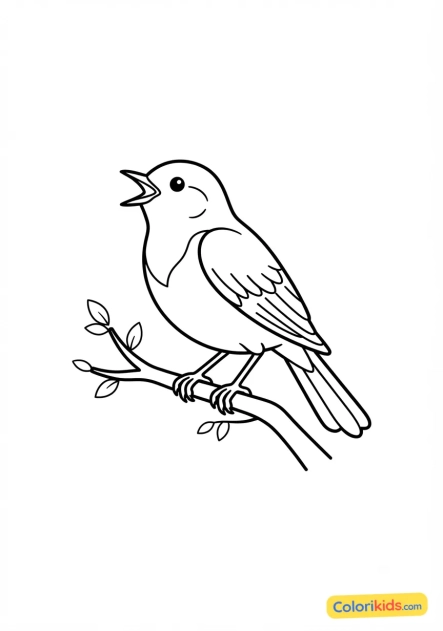 Coloriage à imprimer : rossignol chanteur sur une branche