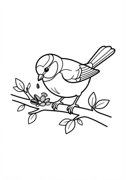 Voir le coloriage Mésange bleue picorant des graines