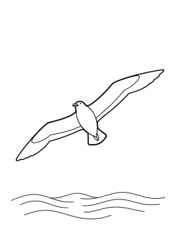 Voir le coloriage Goéland marin planant au-dessus des vagues