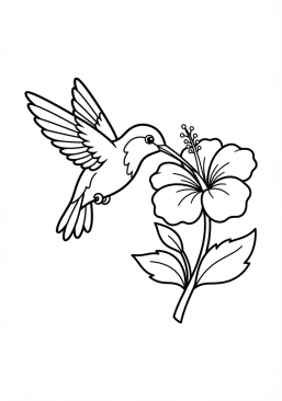 Voir le coloriage Colibri butinant une fleur exotique