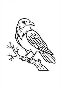 Voir le coloriage Corbeau noir brillant sur une branche morte