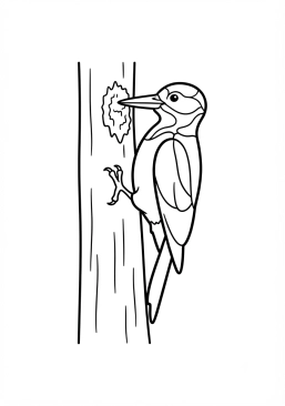 Voir le coloriage Pivert tambourinant sur le tronc d'un arbre