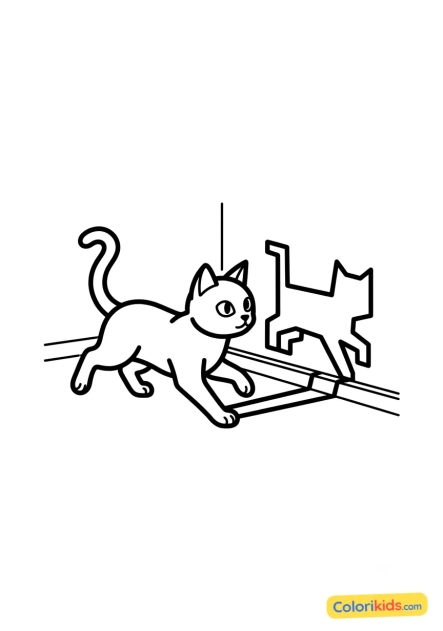 Dibujo para colorear para imprimir: gato persiguiendo una sombra en la pared