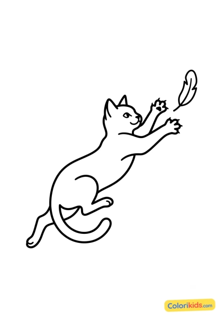 Desenho para colorir para imprimir: gato saltando para pegar uma pena