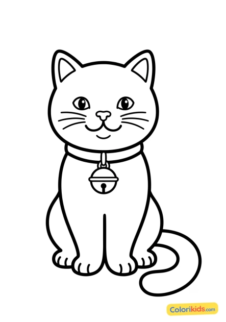 Ausmalbild zum Ausdrucken: katze mit Halsband und Glöckchen