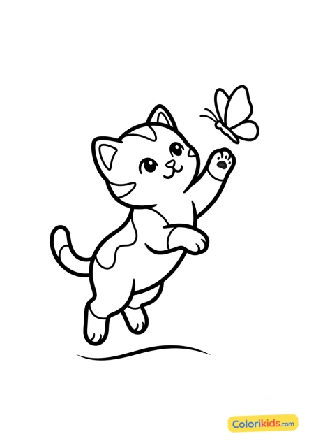 Desenho para colorir para imprimir: gatinho tentando pegar uma borboleta