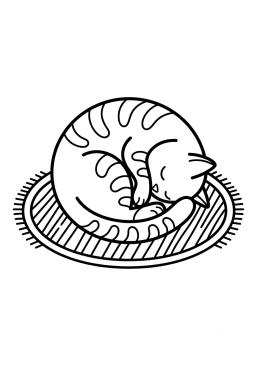 Dibujo para colorear Gato enrollado hecho bola sobre una alfombra