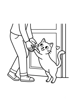 Dibujo para colorear Gato recibiendo a su dueño