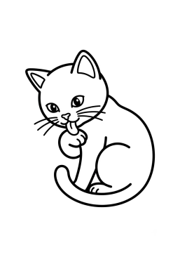 Dibujo para colorear Gato aseándose mientras se lame la pata
