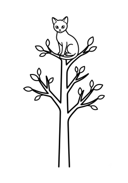 Dibujo para colorear Gato posado en la copa de un árbol