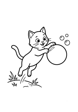 Dibujo para colorear Gato jugando con una burbuja de jabón