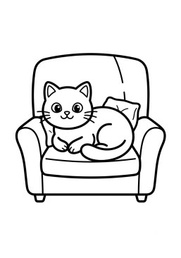 Dibujo para colorear Gato sentado cómodamente en un sillón