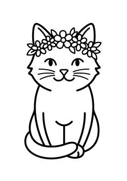Dibujo para colorear Gato con una pequeña corona de flores en la cabeza