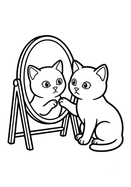 Dibujo para colorear Gatito curioso frente a un espejo