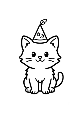 Dibujo para colorear Gatito disfrazado con un sombrerito de mago