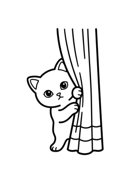 Dibujo para colorear Gatito escondido detrás de una cortina