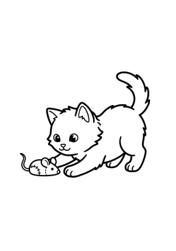 Dibujo para colorear Gatito jugando con un ratón de tela