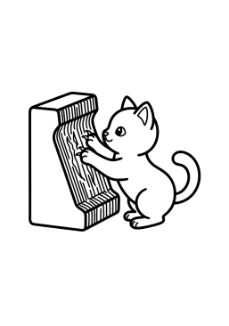 Dibujo para colorear Gatito rascando un rascador de cartón