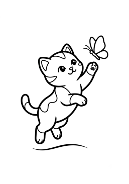 Dibujo para colorear Gatito intentando atrapar una mariposa