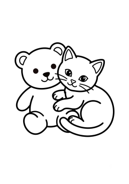 Dibujo para colorear Gatito acurrucado contra un peluche