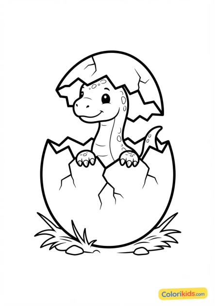 Coloriage à imprimer : bébé dinosaure sortant de son oeuf