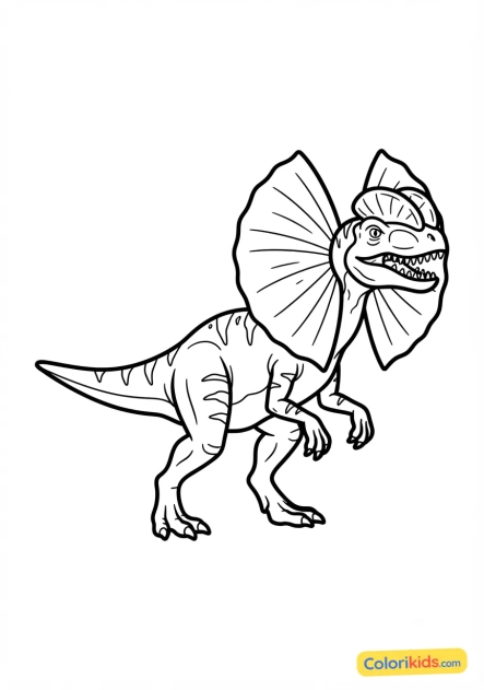 Coloriage à imprimer : dilophosaurus avec sa collerette déployée