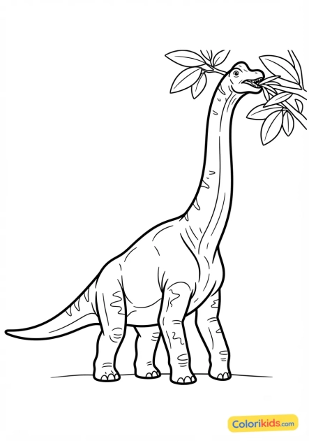 Coloriage à imprimer : brachiosaure géant mangeant des feuilles hautes
