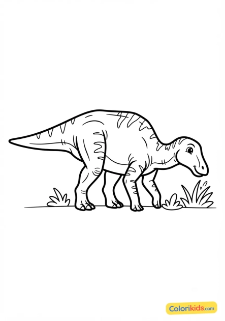Coloriage à imprimer : edmontosaure paisible dans la plaine