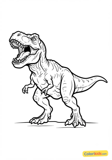 Coloriage à imprimer : tyrannosaure Rex rugissant avec férocité