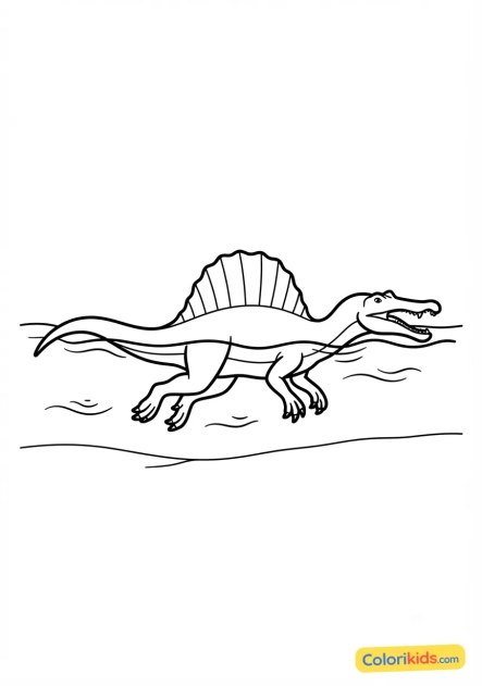 Coloriage à imprimer : spinosaurus nageant dans une rivière