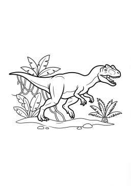 Voir le coloriage Allosaure chassant dans la jungle
