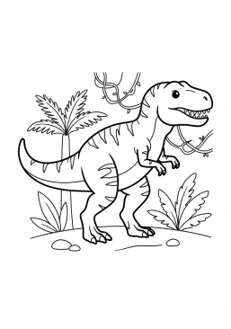 Voir le coloriage Mégalosaure dans une forêt préhistorique