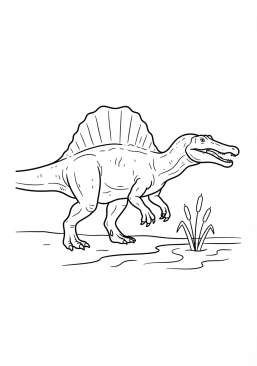 Voir le coloriage Spinosaurus puissant près d'un marais