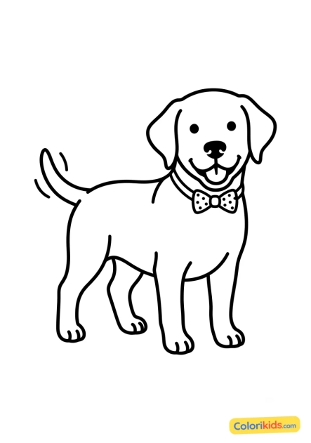 Ausmalbild zum Ausdrucken: glücklicher Labrador mit einer kleinen Fliege