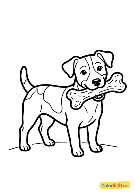 Dibujo para colorear para imprimir: jack Russell Terrier con un hueso
