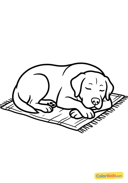 Ausmalbild zum Ausdrucken: labrador schläft friedlich auf seiner Matte