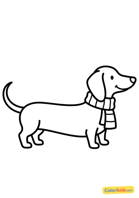 Dibujo para colorear para imprimir: perro salchicha largo con bufanda