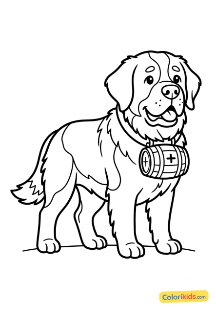 Dibujo para colorear para imprimir: san Bernardo con su barril pequeño