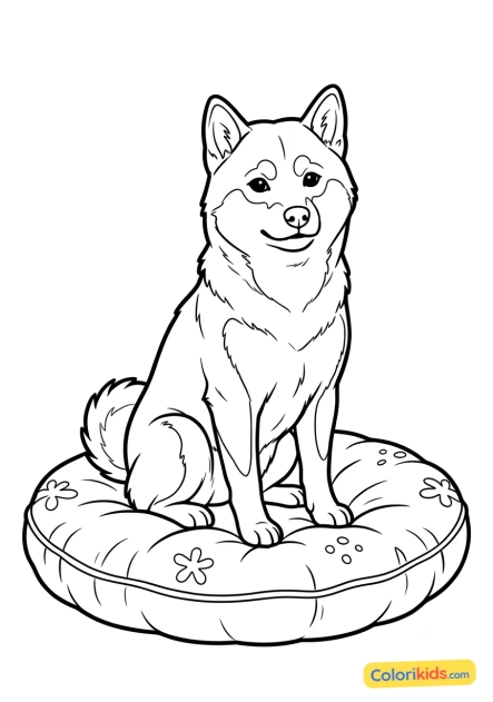 Desenho para colorir para imprimir: shiba Inu sereno sentado em uma almofada