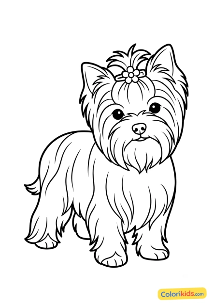 Dibujo para colorear para imprimir: pequeño Yorkshire Terrier con una horquilla