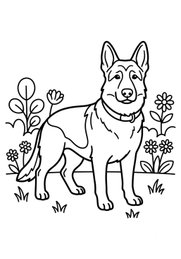 Dibujo para colorear Pastor alemán atento en el jardín