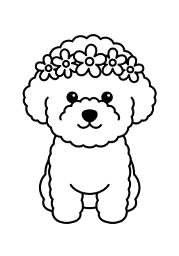 Dibujo para colorear Bichón frisé con corona de flores